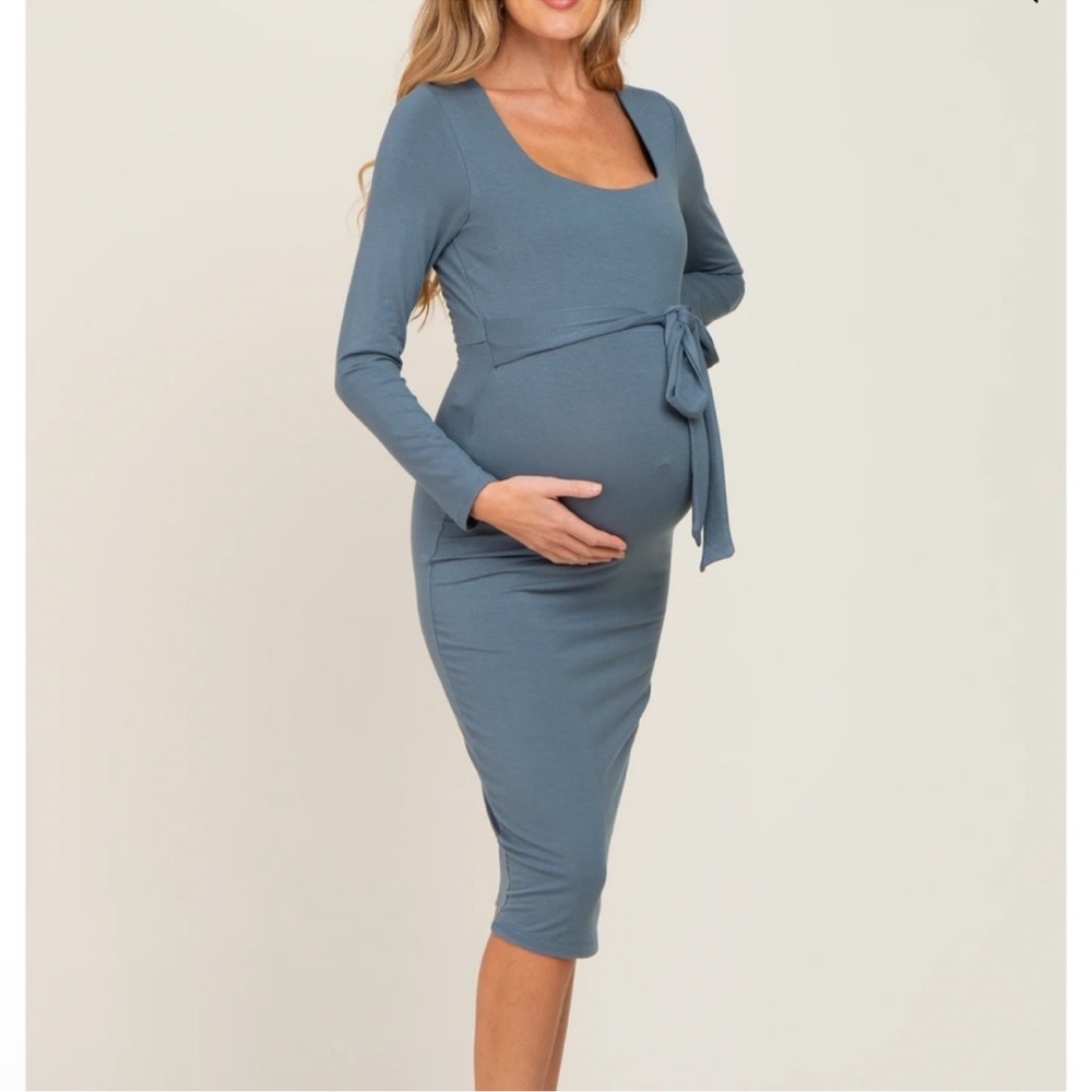 Blue Midi Maternity Dress - Picture 2 of 5